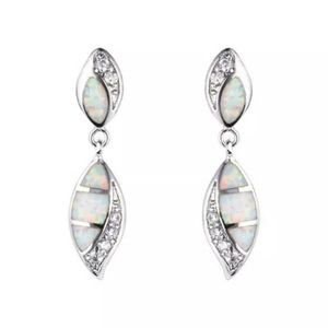 NEW Silver leaf white fire opal earrings